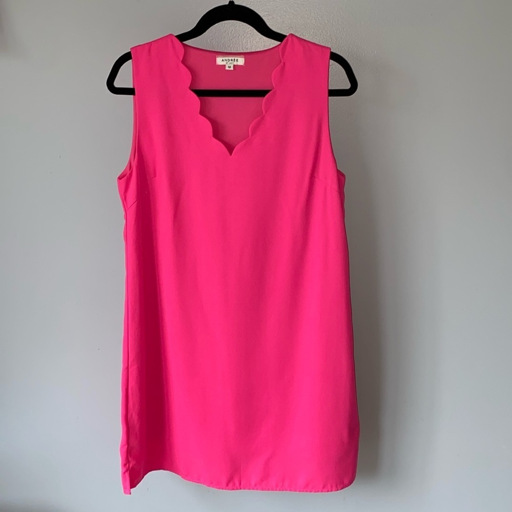 Hot Pink Scalloped Neckline Shift Dress Andree by Unit Sz M